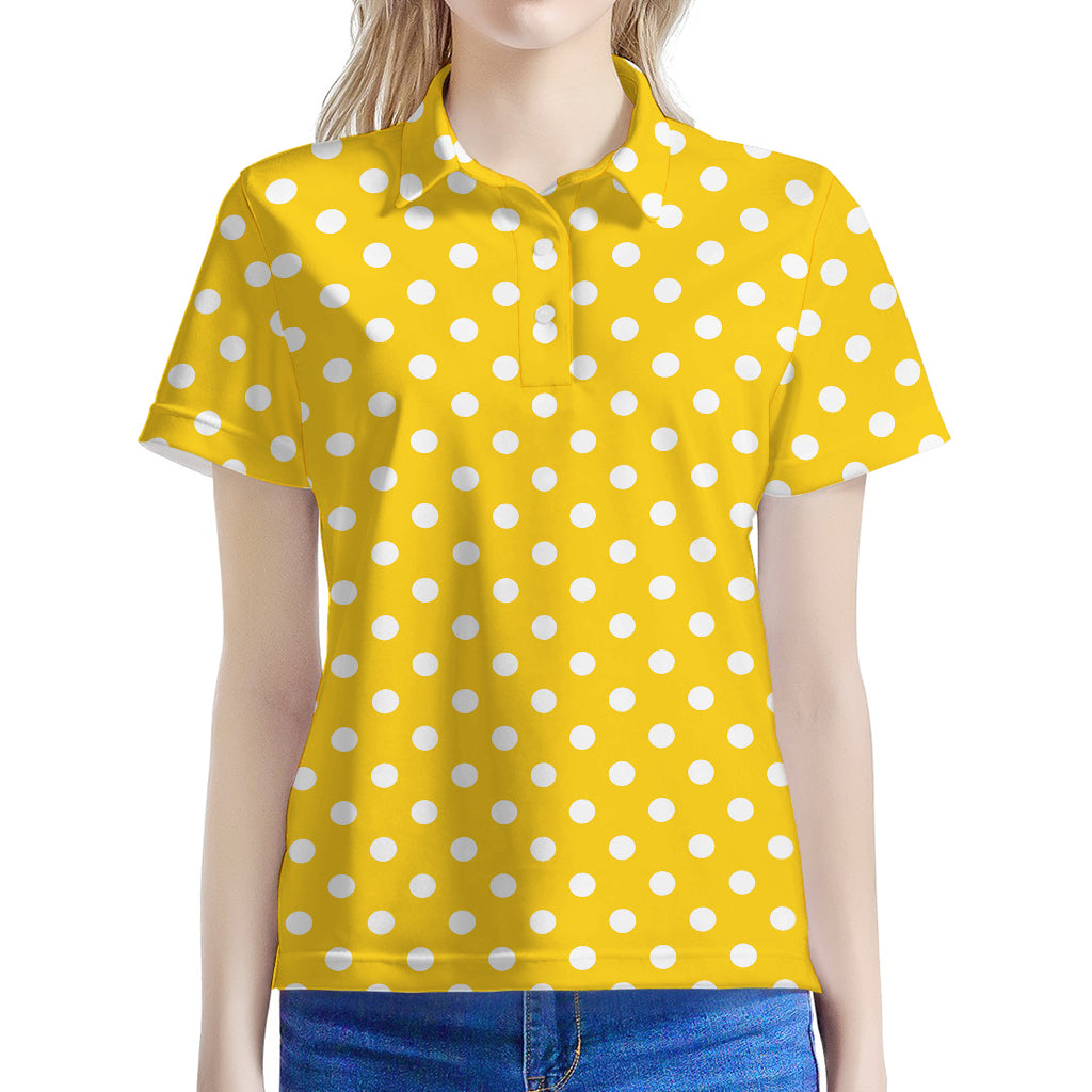 Yellow And White Polka Dot Pattern Print Women's Polo Shirt