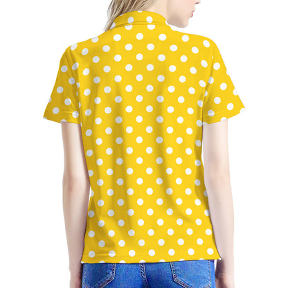 Yellow And White Polka Dot Pattern Print Women's Polo Shirt