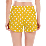 Yellow And White Polka Dot Pattern Print Women's Split Running Shorts