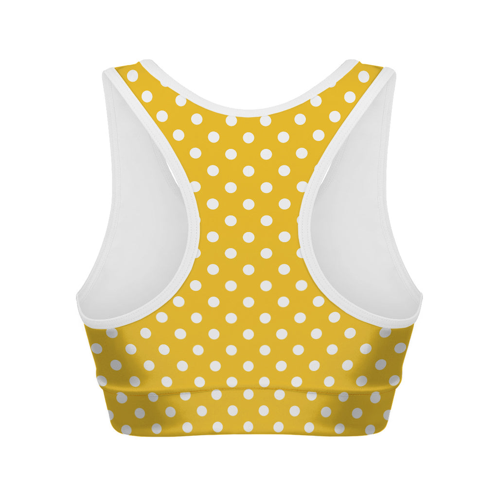 Yellow And White Polka Dot Pattern Print Women's Sports Bra