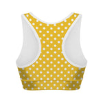 Yellow And White Polka Dot Pattern Print Women's Sports Bra