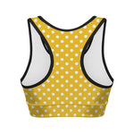 Yellow And White Polka Dot Pattern Print Women's Sports Bra