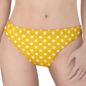 Yellow And White Polka Dot Pattern Print Women's Thong