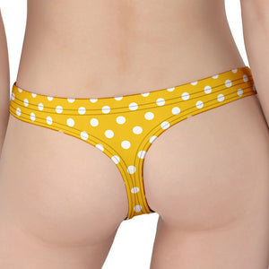 Yellow And White Polka Dot Pattern Print Women's Thong