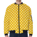 Yellow And White Polka Dot Pattern Print Zip Sleeve Bomber Jacket