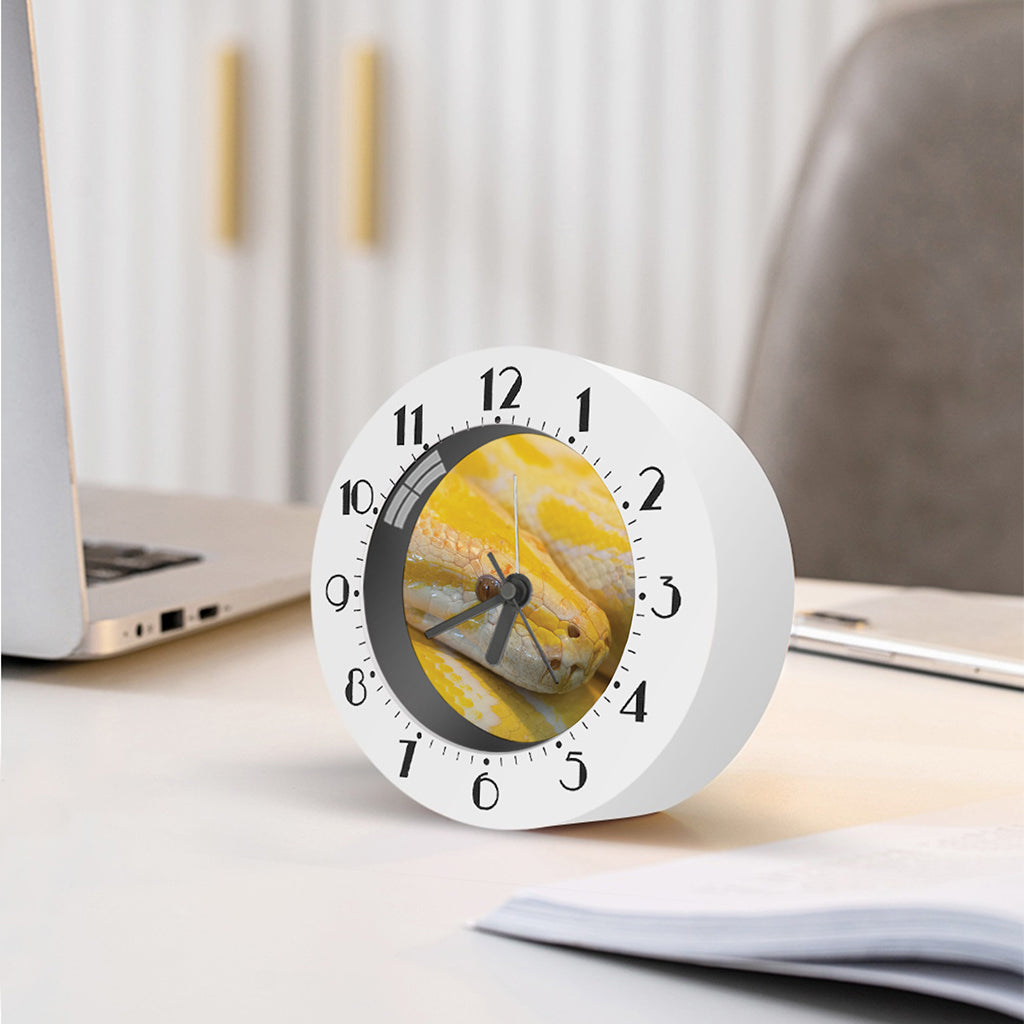Yellow And White Python Snake Print Alarm Clock