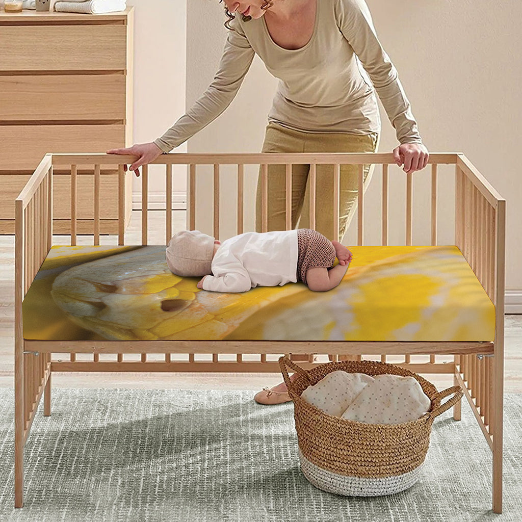 Yellow And White Python Snake Print Baby Crib Sheet
