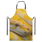 Yellow And White Python Snake Print Bib Apron With Pocket