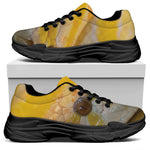 Yellow And White Python Snake Print Black Chunky Shoes