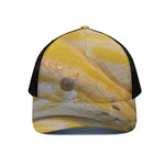 Yellow And White Python Snake Print Black Mesh Trucker Cap
