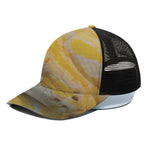 Yellow And White Python Snake Print Black Mesh Trucker Cap