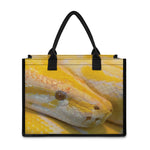 Yellow And White Python Snake Print Canvas Tote Bag