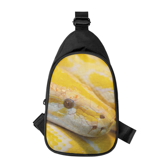 Yellow And White Python Snake Print Chest Bag