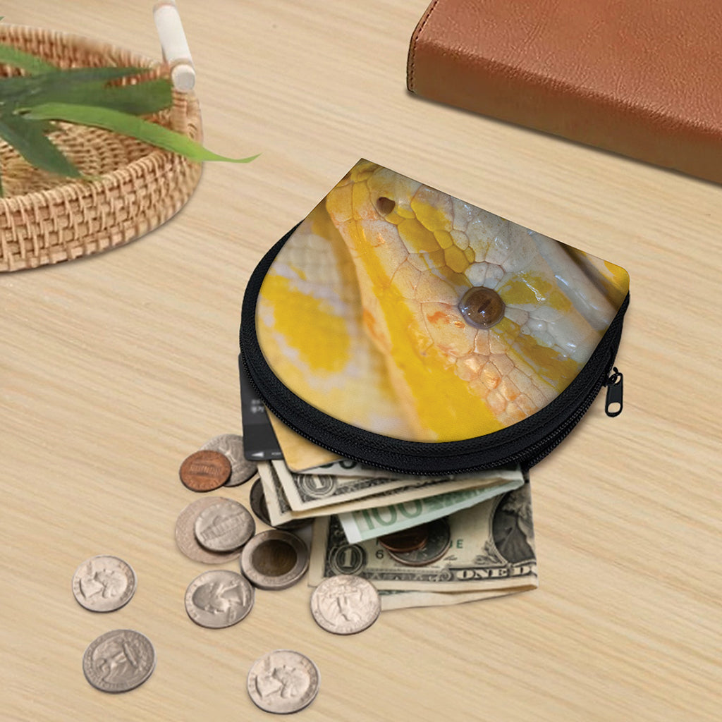 Yellow And White Python Snake Print Coin Purse