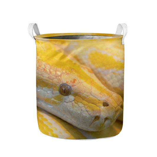 Yellow And White Python Snake Print Collapsible Laundry Basket