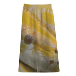 Yellow And White Python Snake Print Cotton Front Slit Maxi Skirt