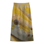 Yellow And White Python Snake Print Cotton Front Slit Maxi Skirt