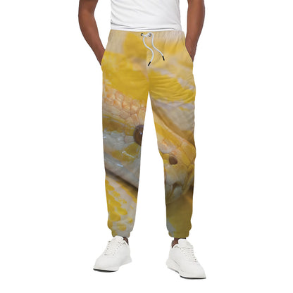 Yellow And White Python Snake Print Cotton Pants