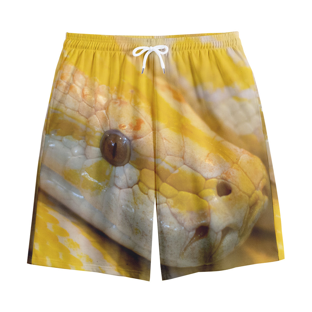 Yellow And White Python Snake Print Cotton Shorts