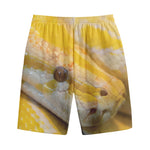 Yellow And White Python Snake Print Cotton Shorts