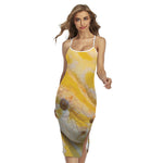 Yellow And White Python Snake Print Cross Back Cami Dress