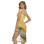 Yellow And White Python Snake Print Cross Back Cami Dress