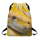 Yellow And White Python Snake Print Drawstring Backpack