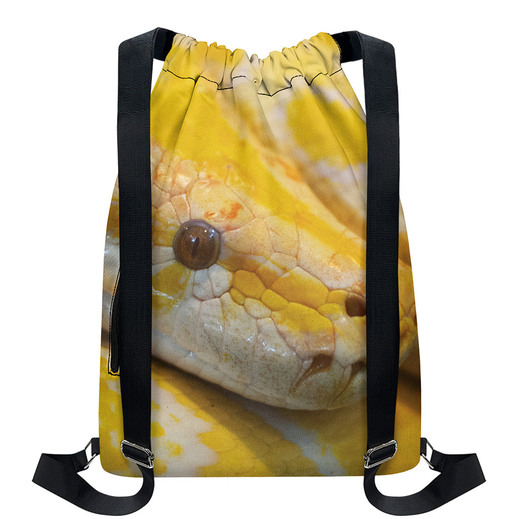 Yellow And White Python Snake Print Drawstring Backpack