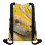 Yellow And White Python Snake Print Drawstring Backpack