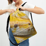 Yellow And White Python Snake Print Drawstring Backpack