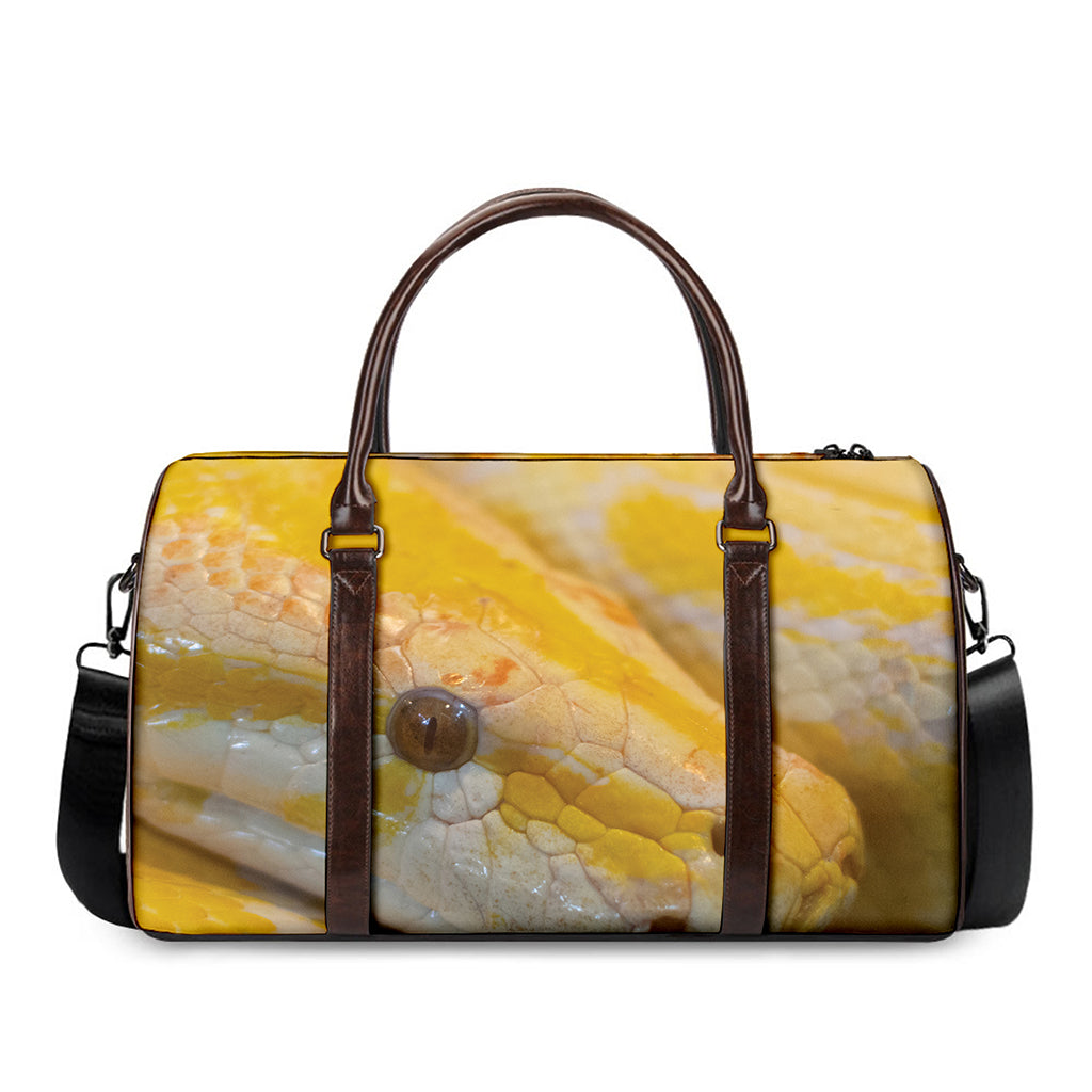 Yellow And White Python Snake Print Duffle Bag