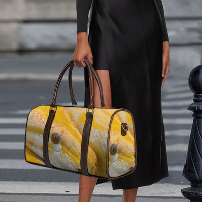 Yellow And White Python Snake Print Duffle Bag