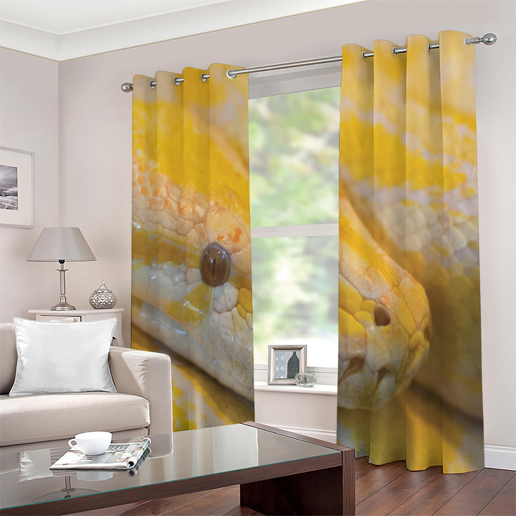 Yellow And White Python Snake Print Extra Wide Grommet Curtains