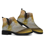 Yellow And White Python Snake Print Flat Ankle Boots