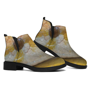 Yellow And White Python Snake Print Flat Ankle Boots