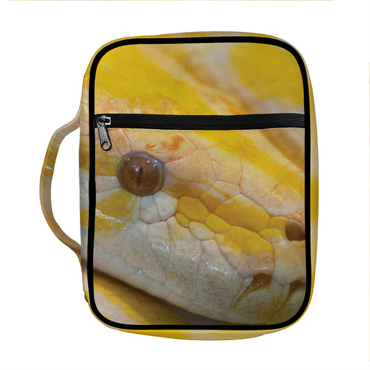 Yellow And White Python Snake Print Front Pocket Bible Bag