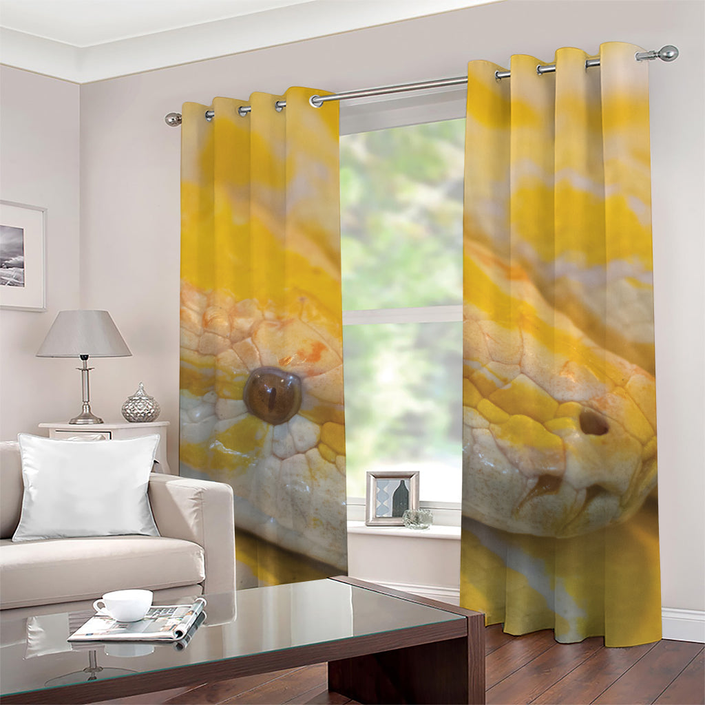 Yellow And White Python Snake Print Grommet Curtains