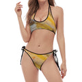 Yellow And White Python Snake Print Halter Scoop Tie Side Bikini
