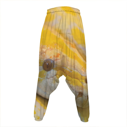 Yellow And White Python Snake Print Hammer Pants