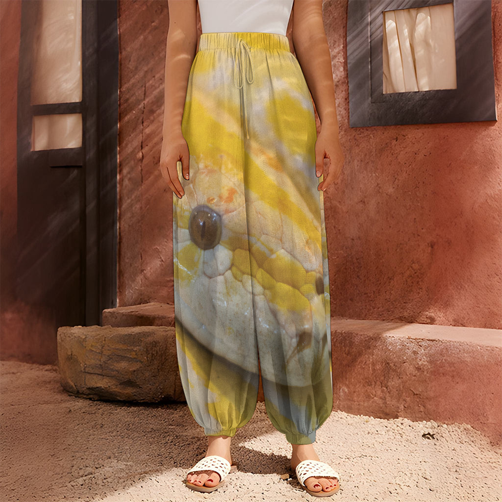 Yellow And White Python Snake Print Harem Pants