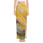 Yellow And White Python Snake Print High Slit Maxi Skirt