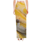 Yellow And White Python Snake Print High Slit Maxi Skirt