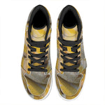Yellow And White Python Snake Print High Top Leather Sneakers
