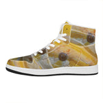 Yellow And White Python Snake Print High Top Leather Sneakers