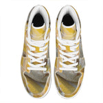 Yellow And White Python Snake Print High Top Leather Sneakers