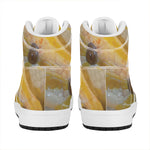 Yellow And White Python Snake Print High Top Leather Sneakers