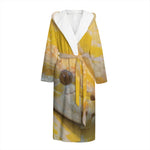 Yellow And White Python Snake Print Hooded Bathrobe