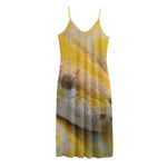 Yellow And White Python Snake Print Jersey Midi Cami Dress
