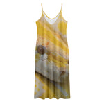 Yellow And White Python Snake Print Jersey Midi Cami Dress