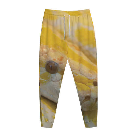 Yellow And White Python Snake Print Jogger Pants